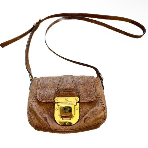 MICHAEL KORS Ostrich Leather Brown Crossbody Bag - Picture 1 of 5